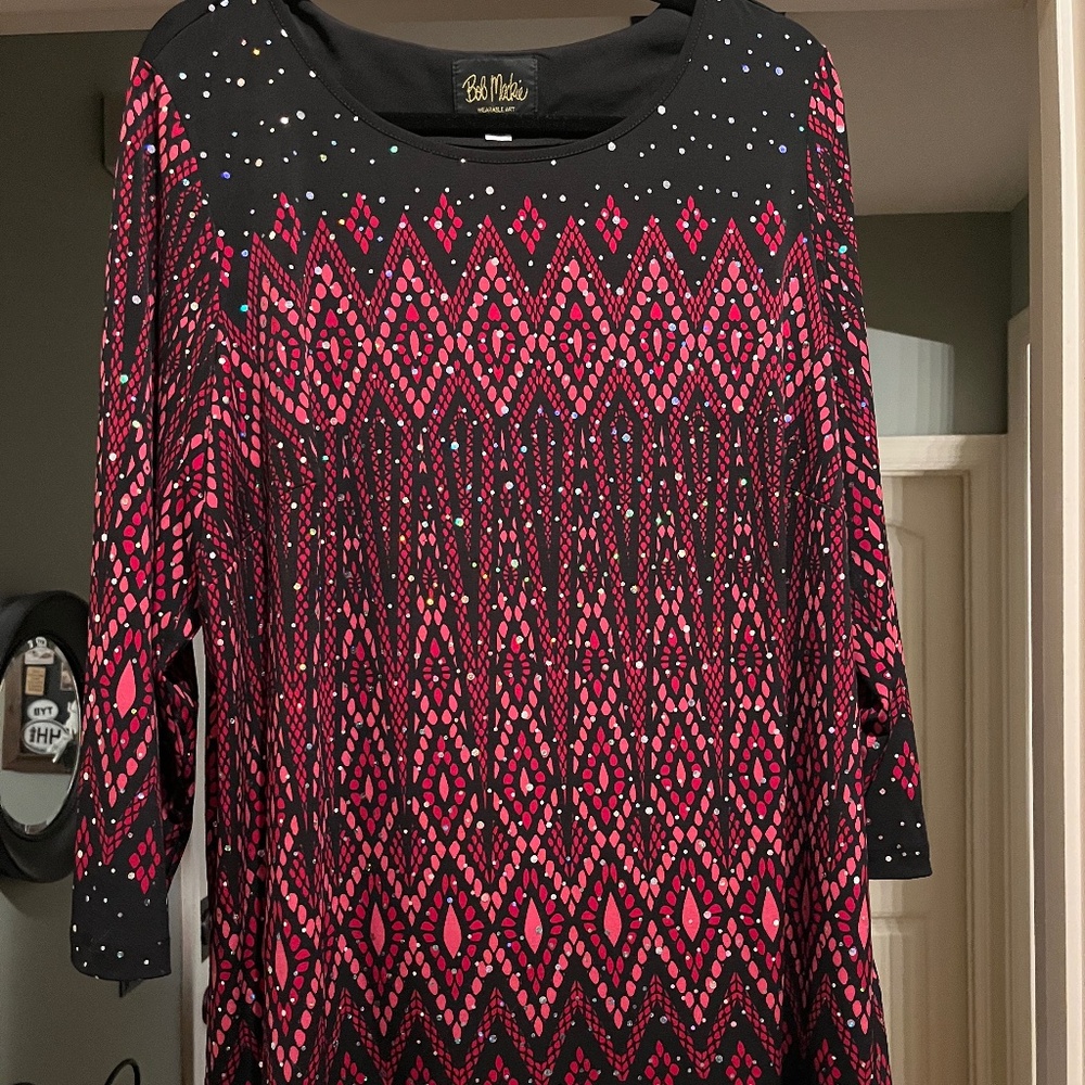 Bob Mackie Wearable Art Womens Long Sleeve Knit Top SZ 1X